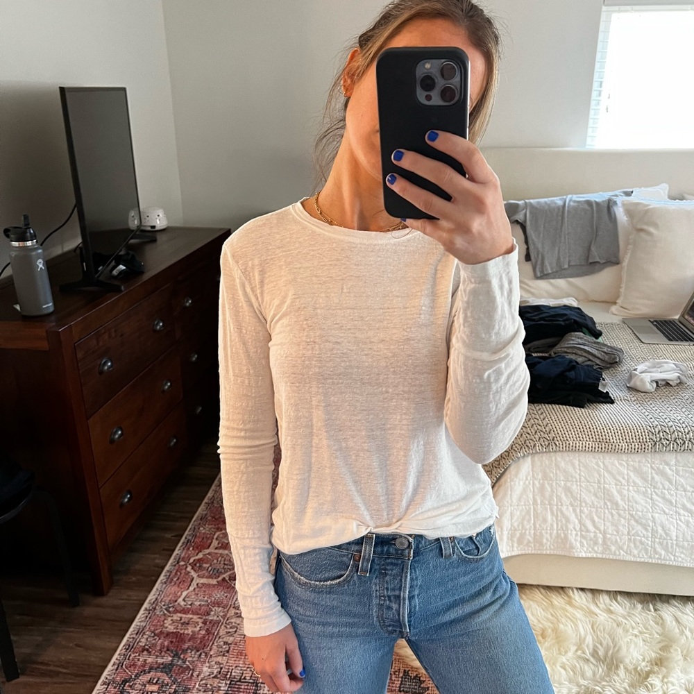 Frame East Crew Linen Top